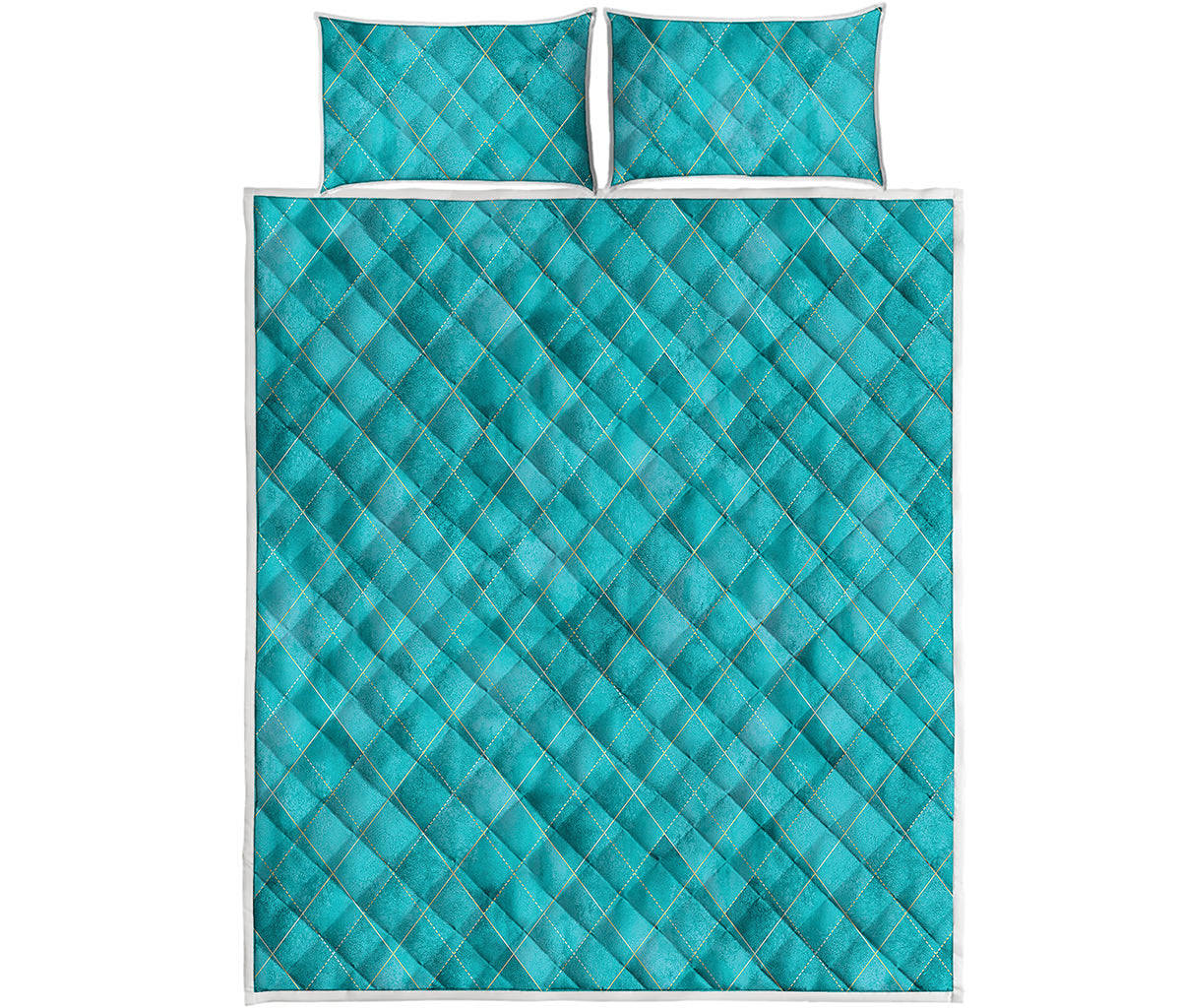 Turquoise Argyle Pattern Print Quilt Bed Set
