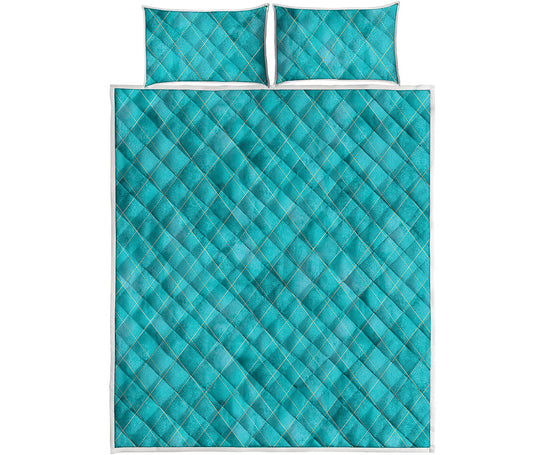 Turquoise Argyle Pattern Print Quilt Bed Set