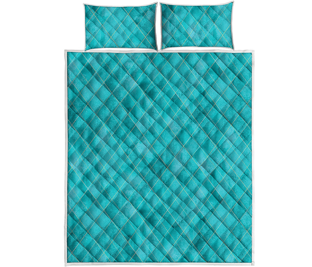 Turquoise Argyle Pattern Print Quilt Bed Set