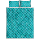 Turquoise Argyle Pattern Print Quilt Bed Set