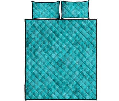 Turquoise Argyle Pattern Print Quilt Bed Set