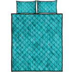 Turquoise Argyle Pattern Print Quilt Bed Set