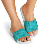 Turquoise Argyle Pattern Print White Slide Sandals