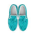 Turquoise Argyle Pattern Print White Slip On Shoes