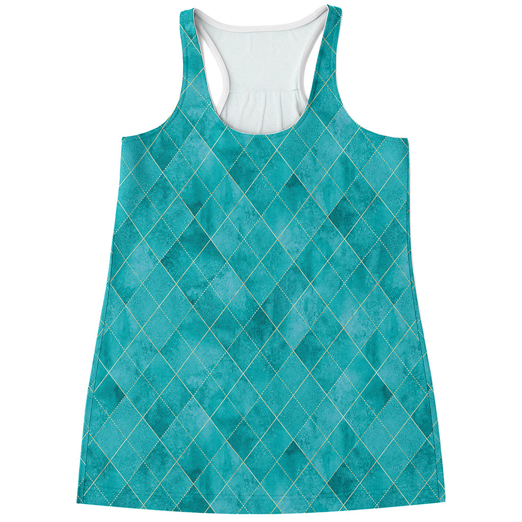 Turquoise Argyle Pattern Print Women's Racerback Tank Top