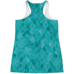 Turquoise Argyle Pattern Print Women's Racerback Tank Top