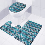 Turquoise Aztec Geometric Pattern Print 3 Piece Bath Mat Set