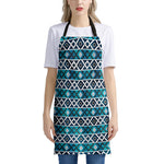 Turquoise Aztec Geometric Pattern Print Apron