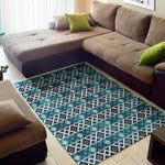 Turquoise Aztec Geometric Pattern Print Area Rug