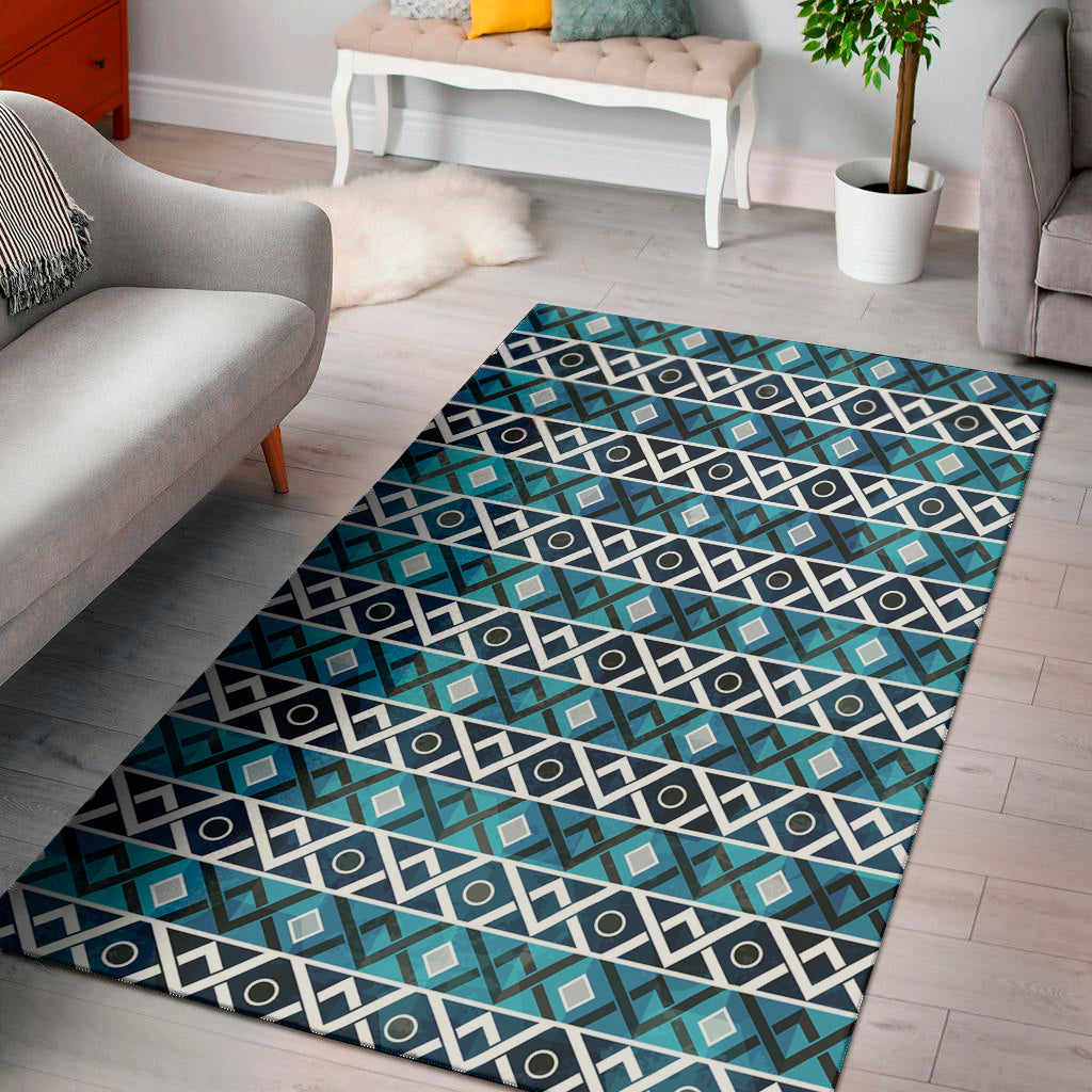 Turquoise Aztec Geometric Pattern Print Area Rug