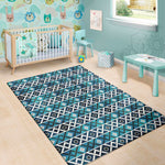 Turquoise Aztec Geometric Pattern Print Area Rug