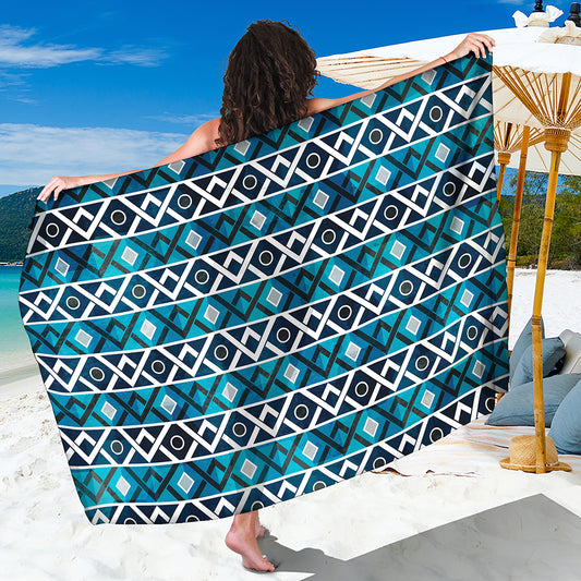 Turquoise Aztec Geometric Pattern Print Beach Sarong Wrap