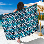 Turquoise Aztec Geometric Pattern Print Beach Sarong Wrap