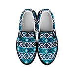 Turquoise Aztec Geometric Pattern Print Black Slip On Shoes