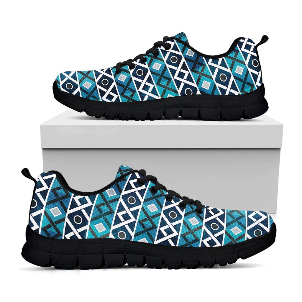 Turquoise Aztec Geometric Pattern Print Black Sneakers