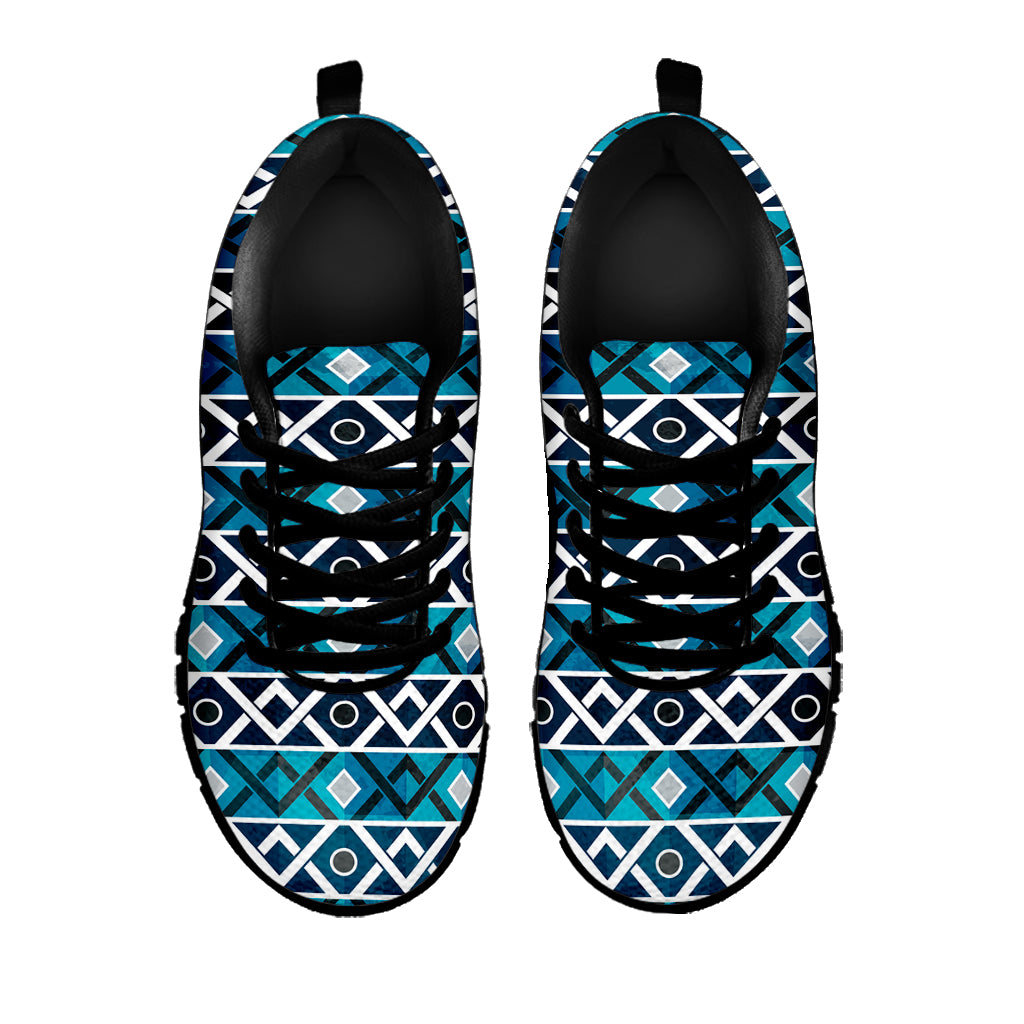 Turquoise Aztec Geometric Pattern Print Black Sneakers