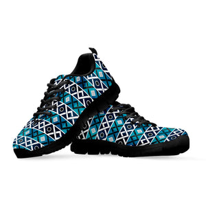 Turquoise Aztec Geometric Pattern Print Black Sneakers