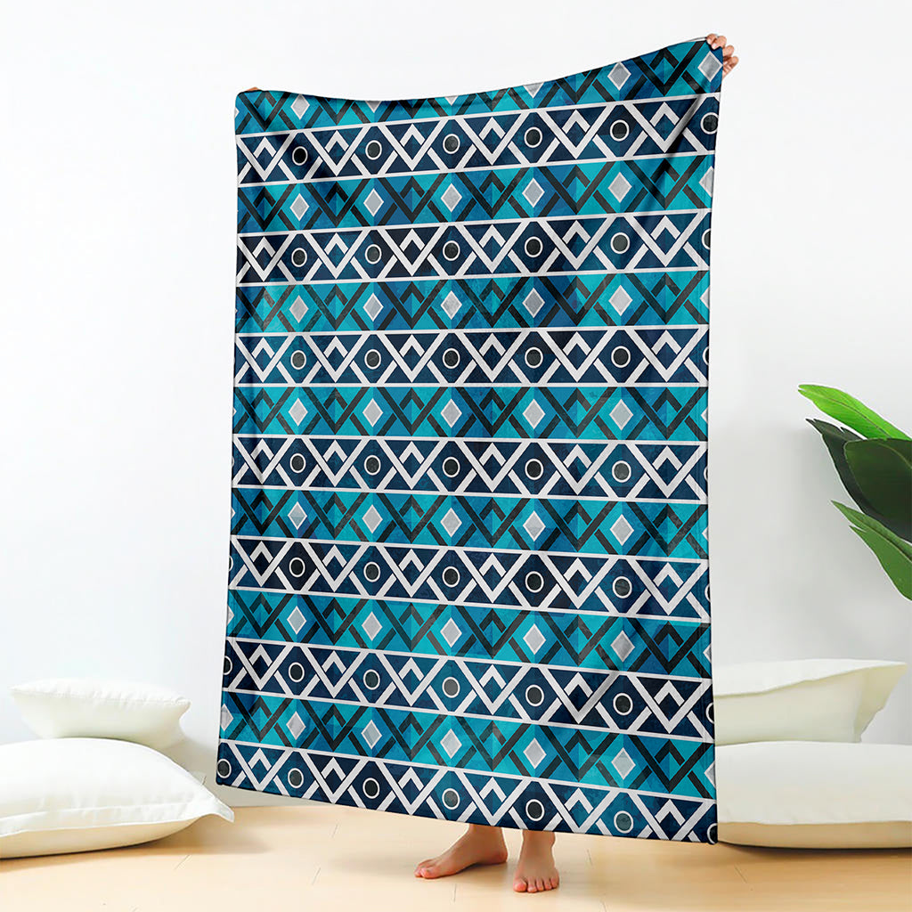 Turquoise Aztec Geometric Pattern Print Blanket