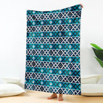 Turquoise Aztec Geometric Pattern Print Blanket