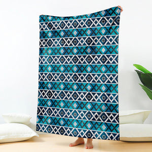 Turquoise Aztec Geometric Pattern Print Blanket