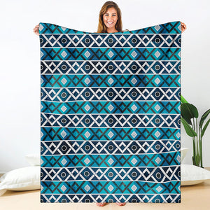 Turquoise Aztec Geometric Pattern Print Blanket