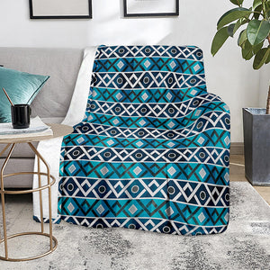 Turquoise Aztec Geometric Pattern Print Blanket