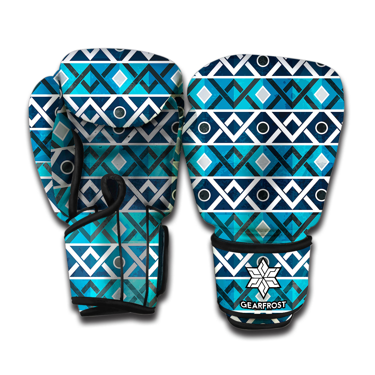 Turquoise Aztec Geometric Pattern Print Boxing Gloves