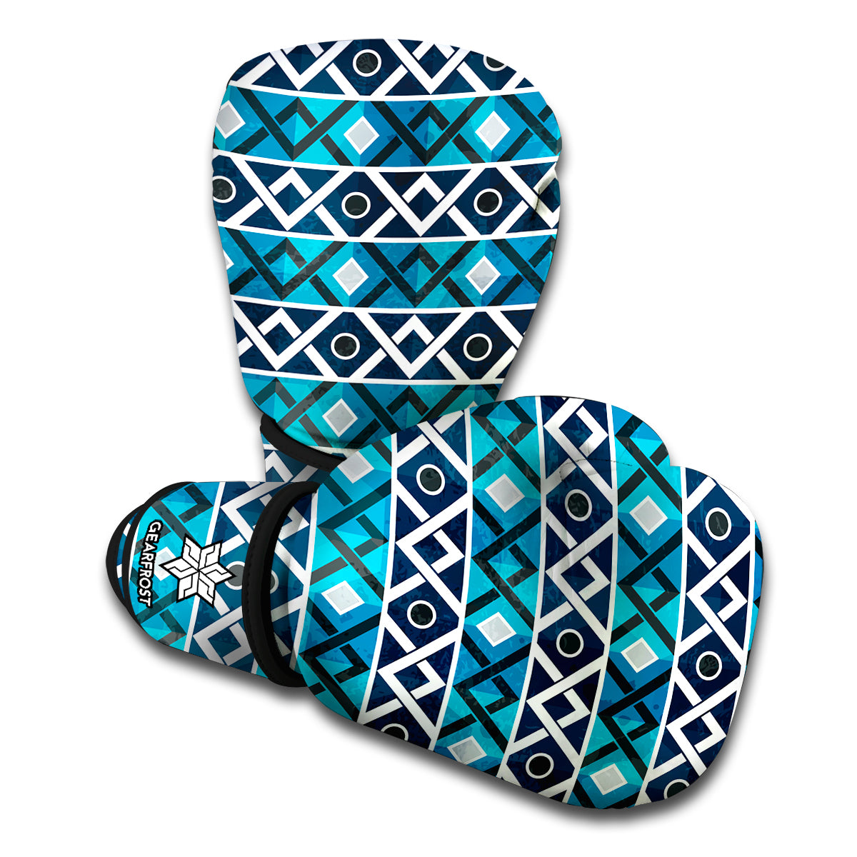 Turquoise Aztec Geometric Pattern Print Boxing Gloves