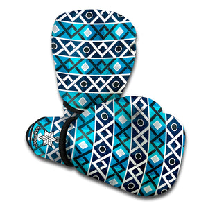 Turquoise Aztec Geometric Pattern Print Boxing Gloves