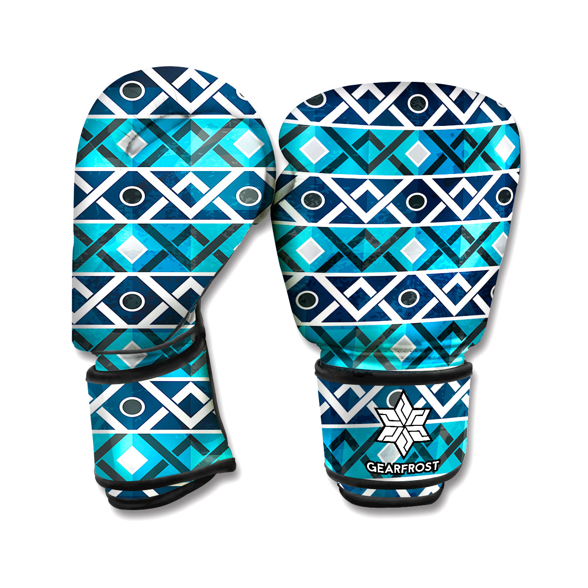 Turquoise Aztec Geometric Pattern Print Boxing Gloves