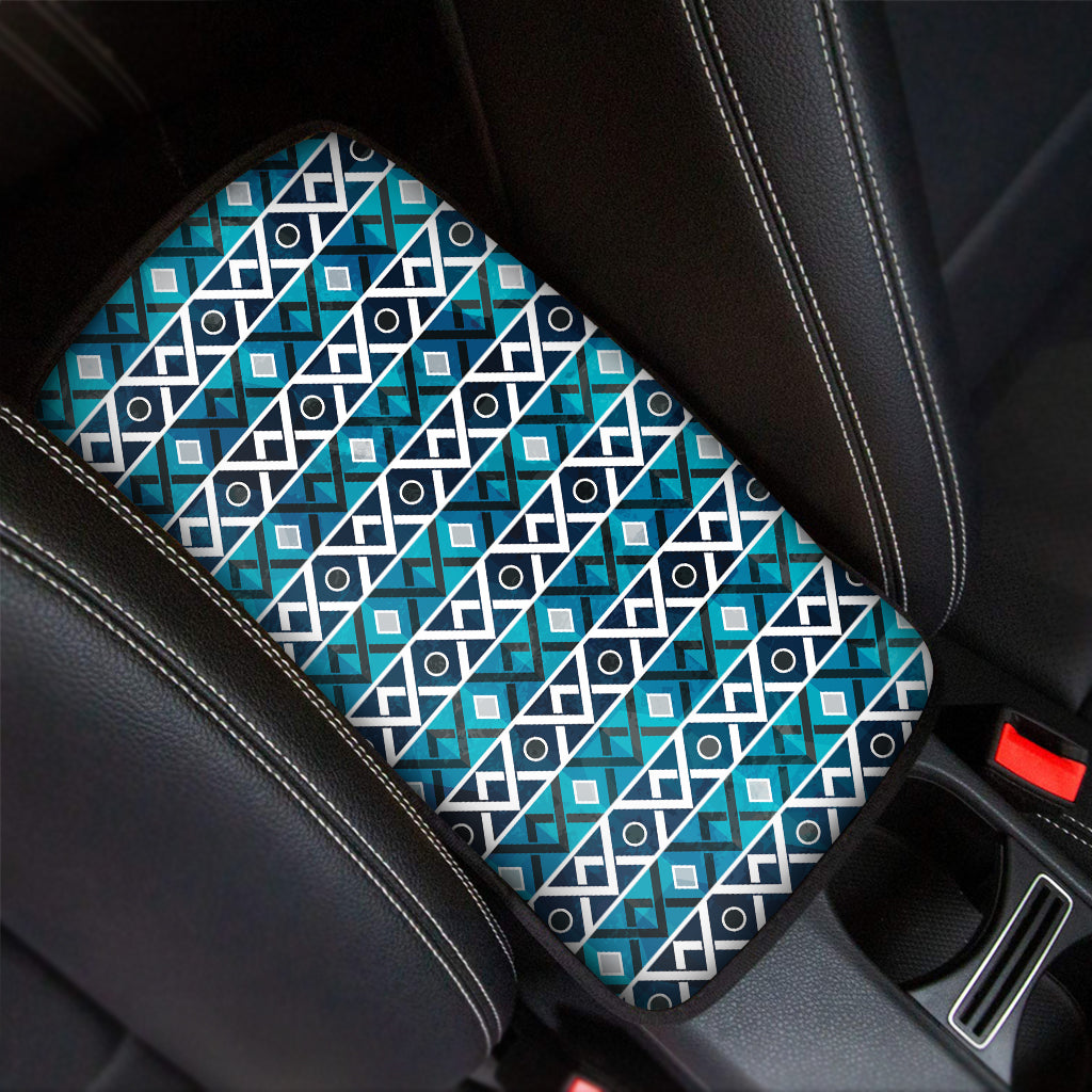 Turquoise Aztec Geometric Pattern Print Car Center Console Cover