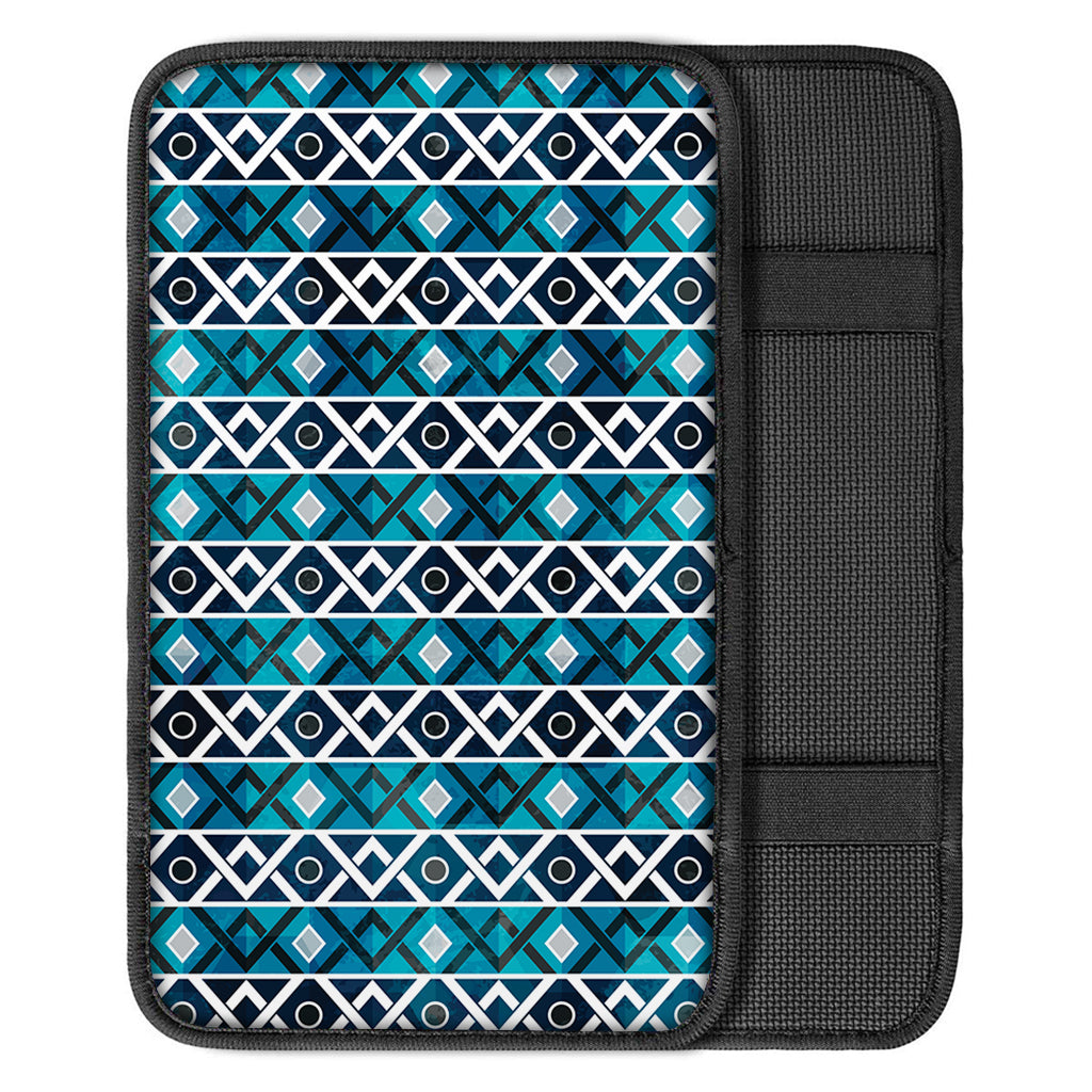 Turquoise Aztec Geometric Pattern Print Car Center Console Cover