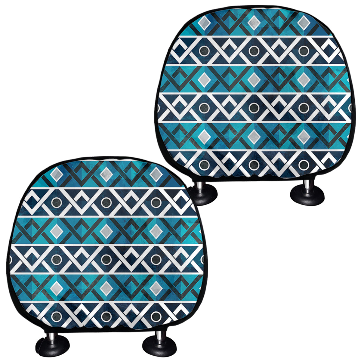 Turquoise Aztec Geometric Pattern Print Car Headrest Covers