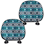 Turquoise Aztec Geometric Pattern Print Car Headrest Covers