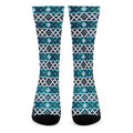 Turquoise Aztec Geometric Pattern Print Crew Socks