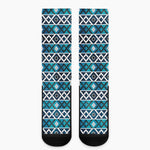 Turquoise Aztec Geometric Pattern Print Crew Socks