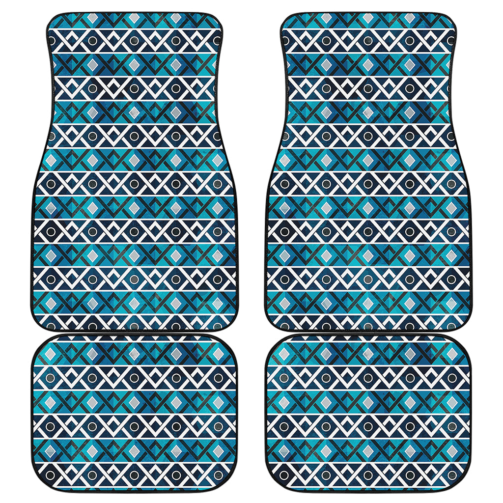 Turquoise Aztec Geometric Pattern Print Front and Back Car Floor Mats