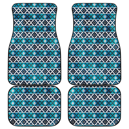 Turquoise Aztec Geometric Pattern Print Front and Back Car Floor Mats