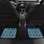 Turquoise Aztec Geometric Pattern Print Front and Back Car Floor Mats