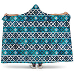 Turquoise Aztec Geometric Pattern Print Hooded Blanket