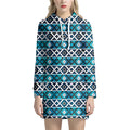 Turquoise Aztec Geometric Pattern Print Pullover Hoodie Dress