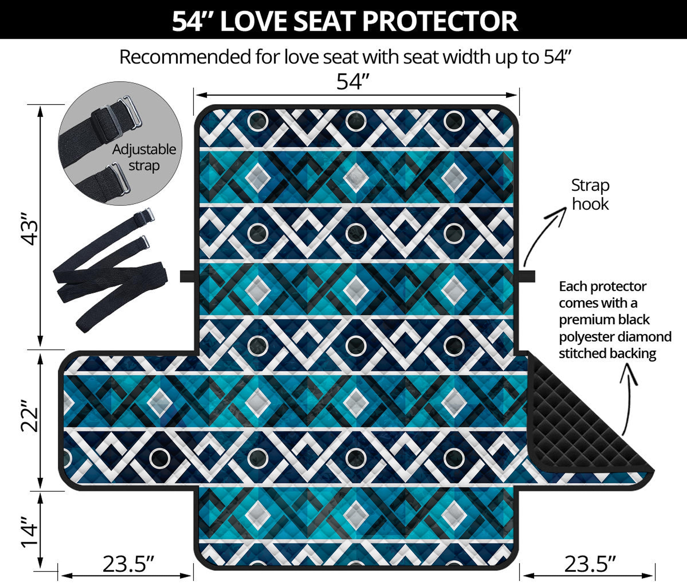 Turquoise Aztec Geometric Pattern Print Loveseat Protector