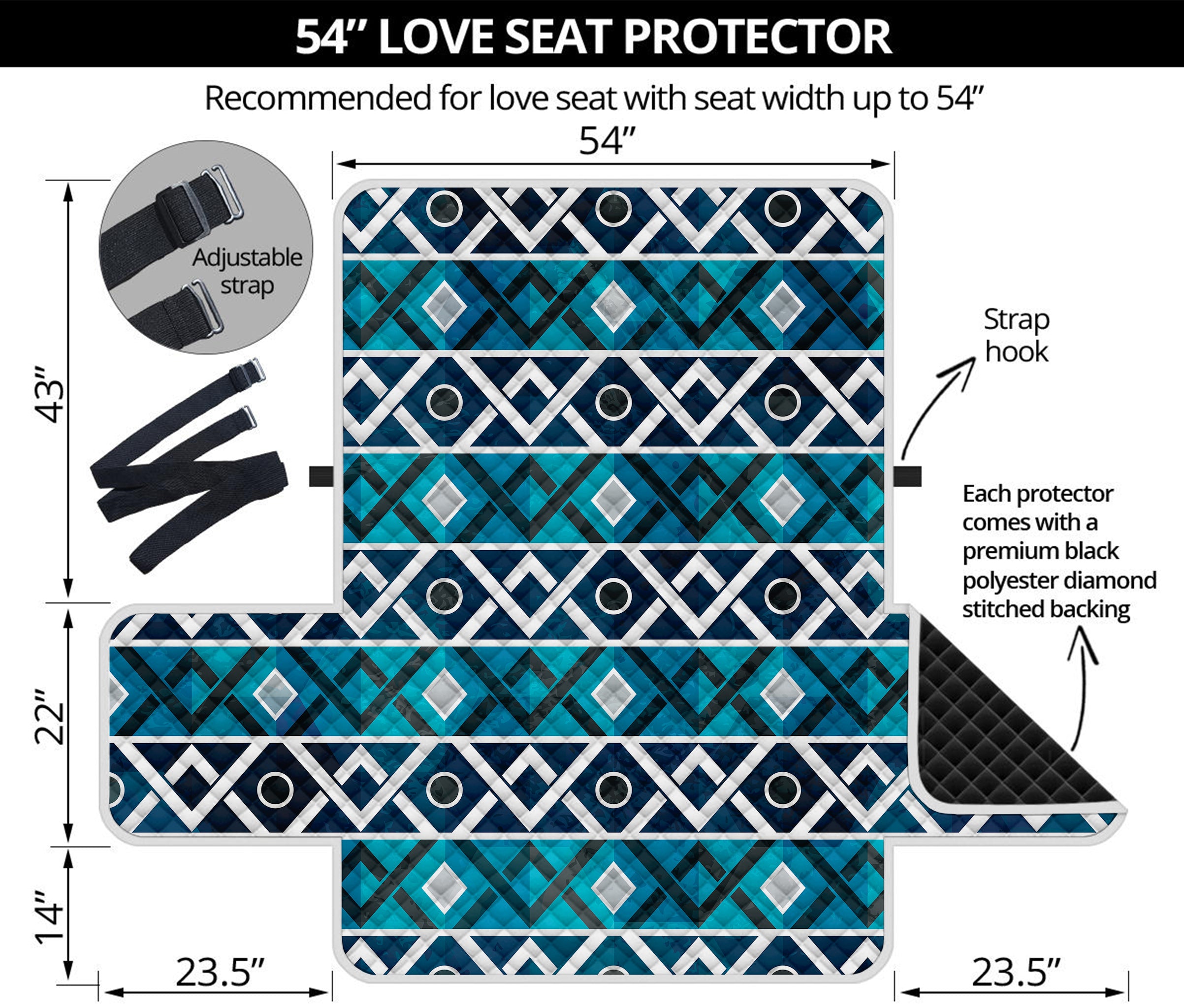 Turquoise Aztec Geometric Pattern Print Loveseat Protector