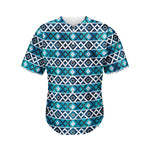 Turquoise Aztec Geometric Pattern Print Men's Baseball Jersey