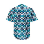 Turquoise Aztec Geometric Pattern Print Men's Baseball Jersey