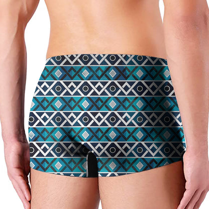 Turquoise Aztec Geometric Pattern Print Men's Boxer Briefs