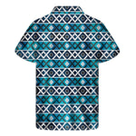Turquoise Aztec Geometric Pattern Print Men's Short Sleeve Shirt