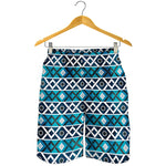 Turquoise Aztec Geometric Pattern Print Men's Shorts
