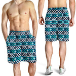 Turquoise Aztec Geometric Pattern Print Men's Shorts