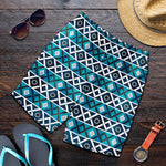 Turquoise Aztec Geometric Pattern Print Men's Shorts